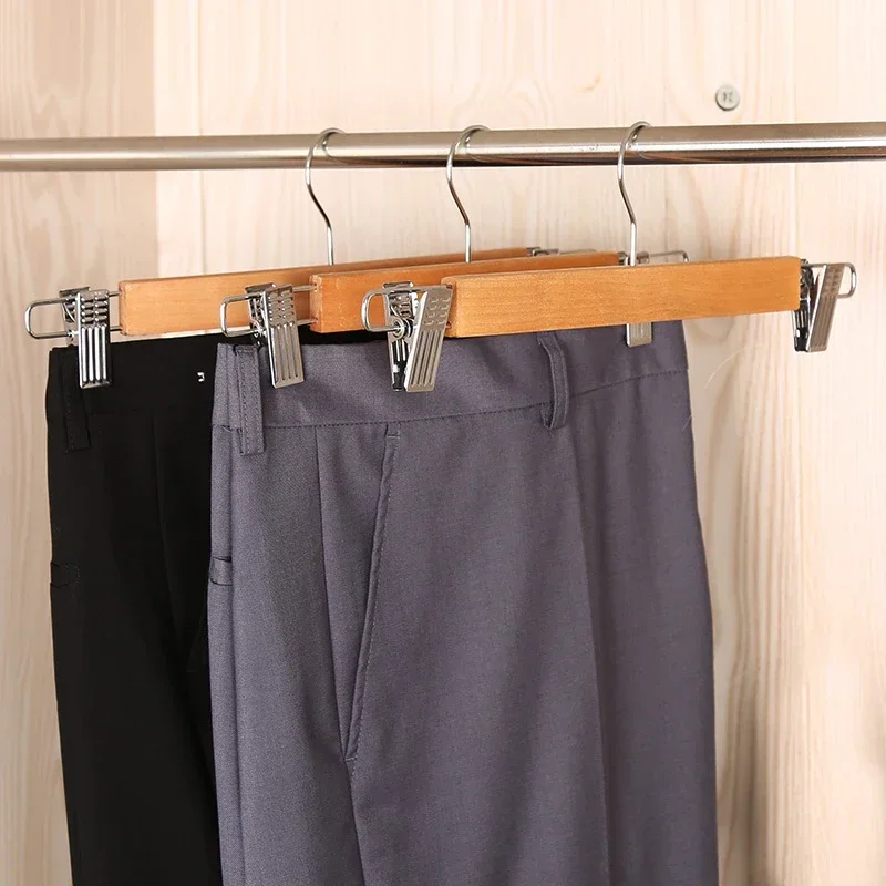 Clothes Hanger Storage Hanger Wooden Skirt Hangers with Adjustable Clips Non-Slip Trouser Hanger Natural Finish Lotus Wood Pants hangers 360 Deg
