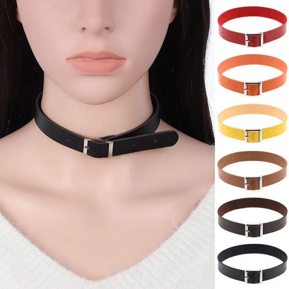 Metal Choker Necklace Harajuku Belt Collar Choker Necklace PU Leather Punk Choker Women Handmade Neck Bracelet Summer Jewelry