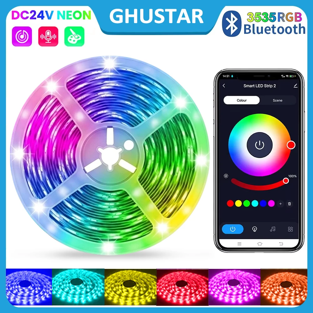 24V Led Lights for Bedroom, Color Changing RGB Led Strip Lights Music Sync, Dimmable Led Light Strip with Bluetooth App Control, Led Tape Light for Party Room Gaming TV BackLight Decor