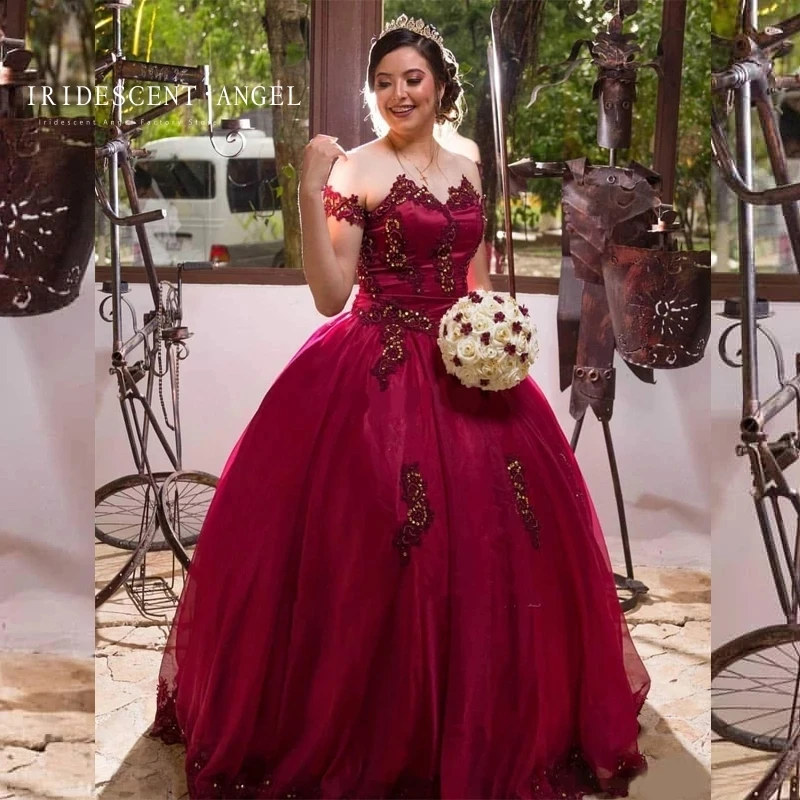 

IRIDESCENT Burgundy Ball Gown Sweetheart Lace Up 15 Year Old Girls Quinceanera Dresses Prom Beaded Party Gown Robe De Bal