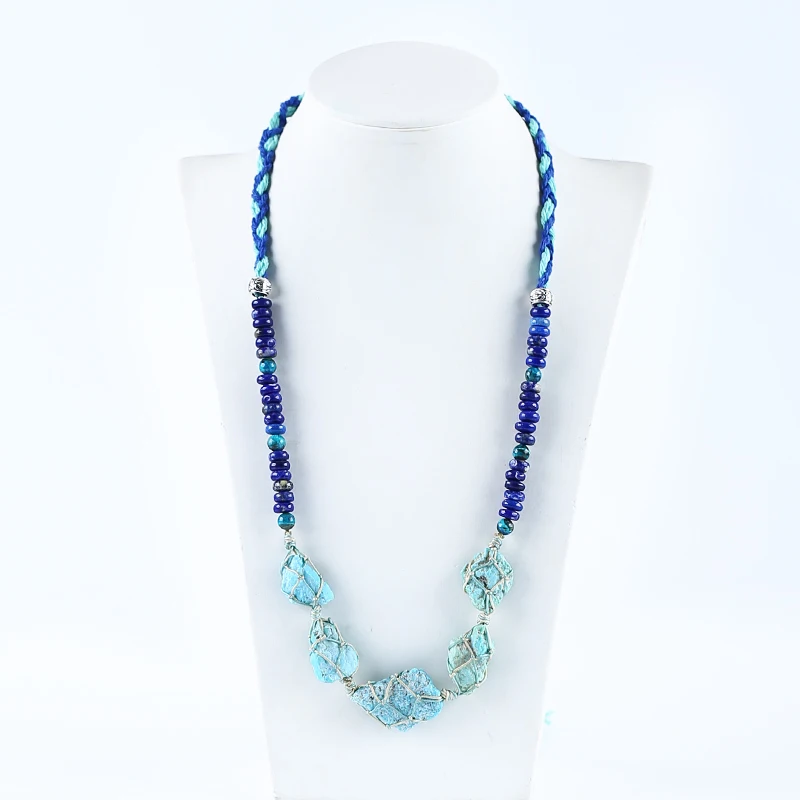 Natural Stone Turquoise Lapis Lazuli Necklace Accessories Beads For DIY Jewelry Making 31x22x6mm 6mm 28inch 32.8g