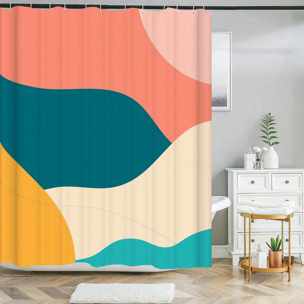 

Abstract Art Shower Curtains Colorful Geometric Patterns Leaves Modern Bath Curtain Polyester Bathroom Home Decor Cortina Baño