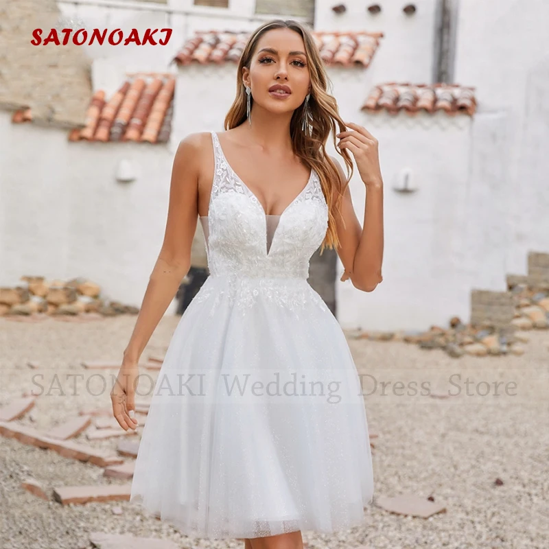 

Женское кружевное свадебное платье It's yiiya, белое короткое платье до колен с открытой спиной и V-образным вырезом на лето 2019