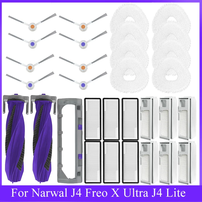 Kit Accessori Di Ricambio Per Narwal Freo X Ultra / J4 / J4 Lite - Spazzola Principale, 4 Panni, 2 Sacchetti, 2 Filtri, 4 Spazzole Laterali, Set Di Manutenzione Completo