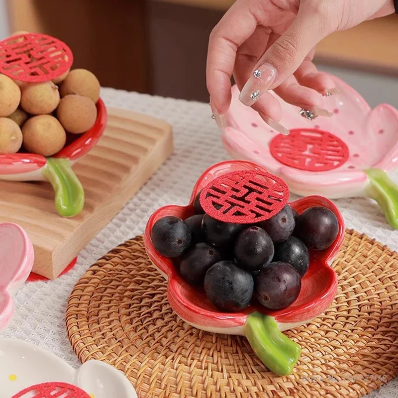 Flower-shaped Ceramic Soap Case Creative Drainage Soap Dish Light Luxury Storage Rack Box Household Bathroom Kitchen Article 1Pc