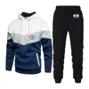 2024 Spring Autumn Men's TAMIYA Legendary 90 Car Toy Classic Printed Patchwork Striped Hoodies+Solid Color Casual Sweatpants Set 1