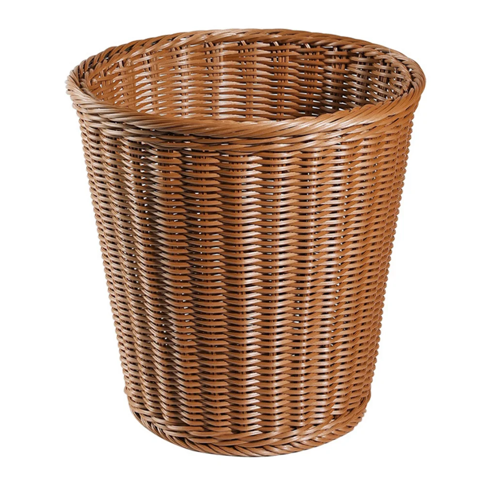 

Imitated Rattan Woven Waste Bin Trash Can Kitchen Trash Basket Home Office Dustbin Sundries Garbage Can Accessories