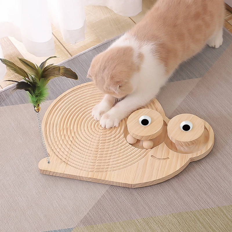 3 In1 Solid Wood Cat Scratcher Turntable Cat Scratch Board with Tracks