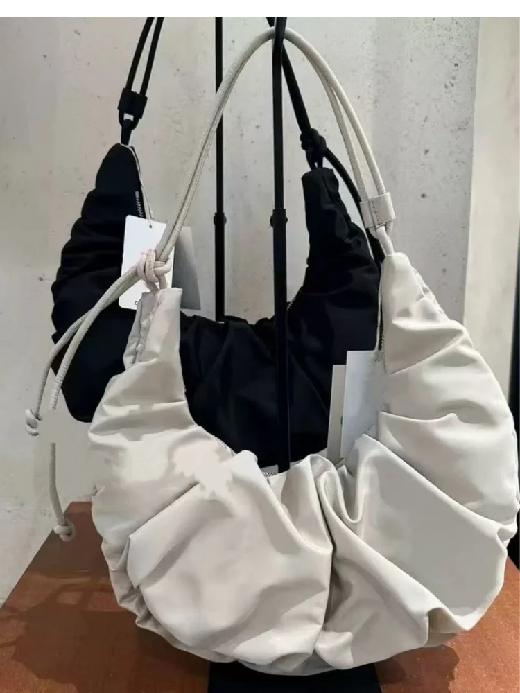 Fashion Pleated Handlebags for Women PU Leather Solid Color Leisure Armpit Bag Shopping Shoulder Bags Dumpling Handbag