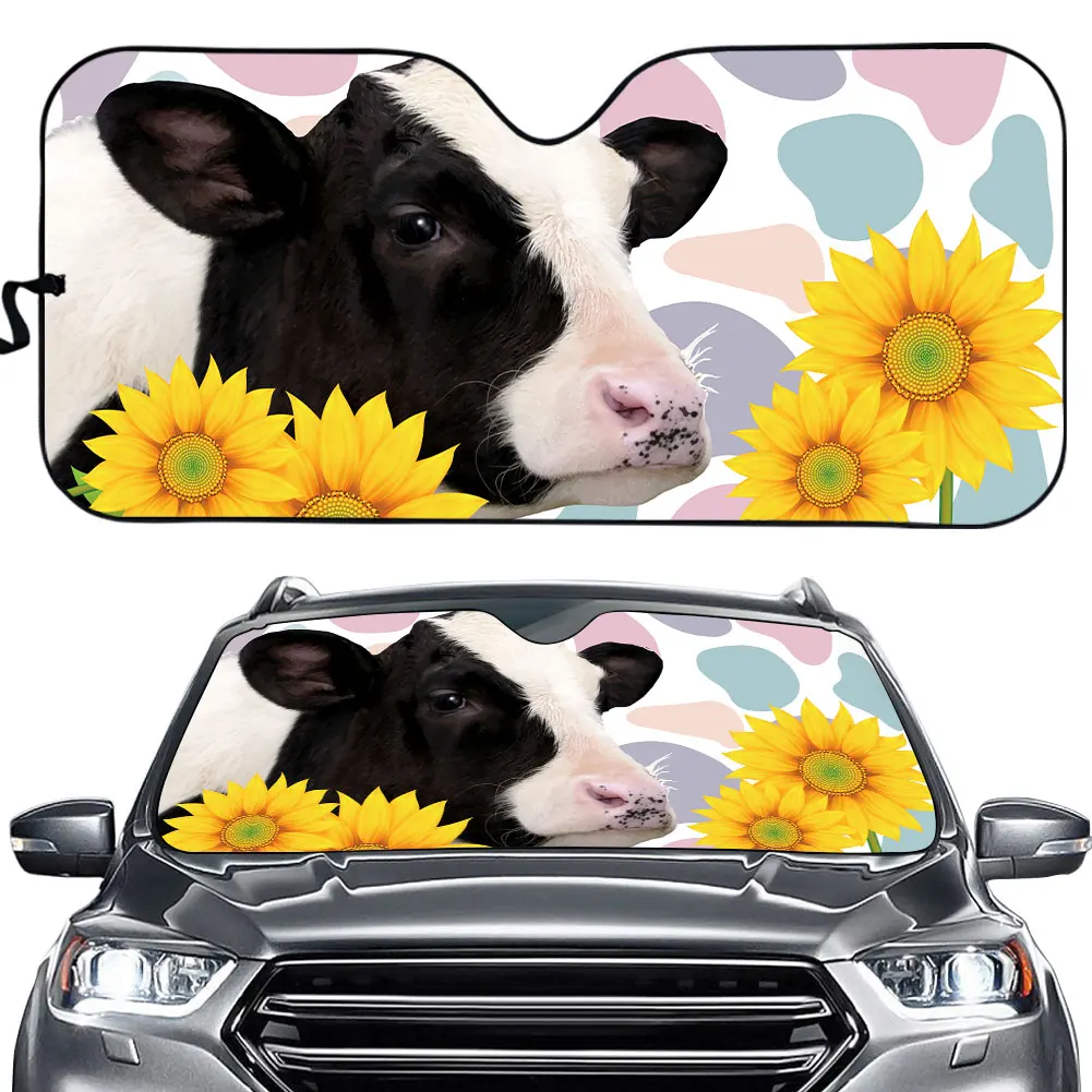 

Cow with Sunflower Universal Car Windshield Sun Shade UV Protect Foldable Front Windshield Sunshade UV Sun Car Sunshade Cover