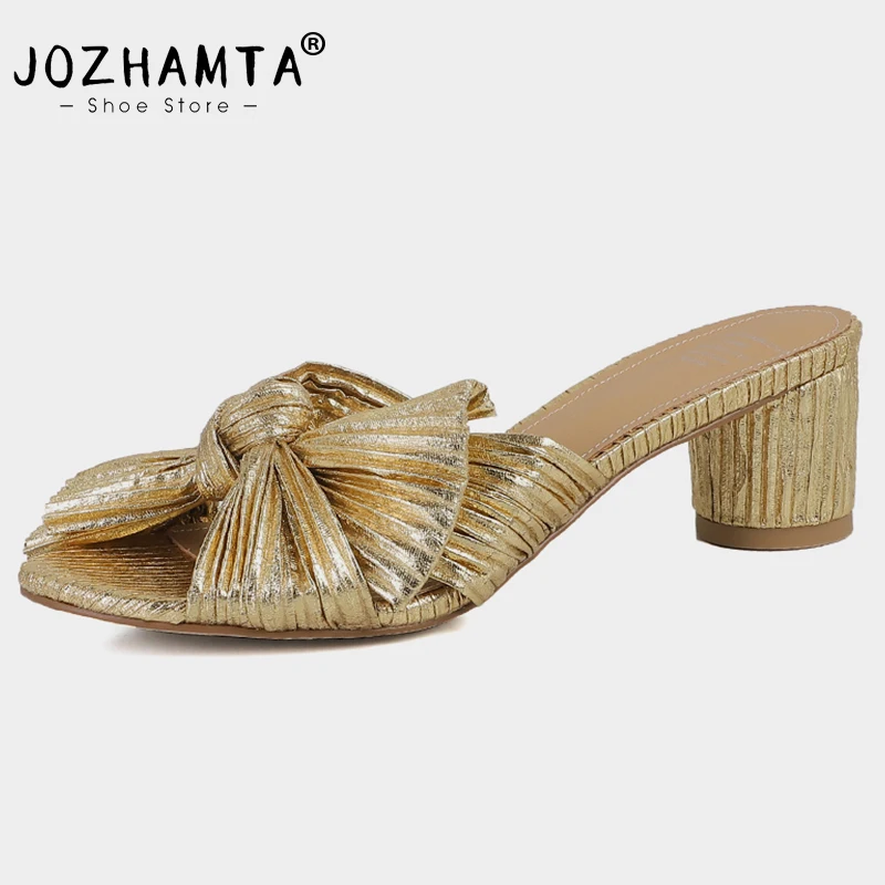 jozhamta-size-34-40-slides-sandals-women-gold-bow-chunky-high-heels-shoes-for-women-slippers-summer-2023-peep-toe-mule-sandals