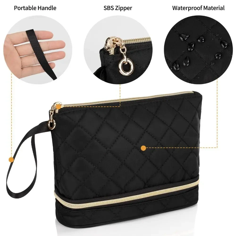 Ethereal Small Makeup Bag, Cosmetic Bag Double Layer Makeup Organizer Bag Large Capacity Makeup Pouch Travel Toiletry Bag Access 5