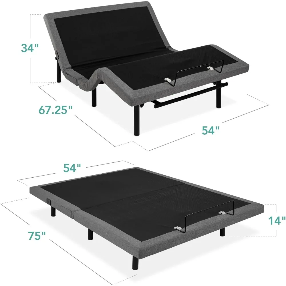Adjustable Bed Frame, Electric Base w/Wireless Remote Control, Nightlight, Massager, 2 USB Ports, Bed Frames 2