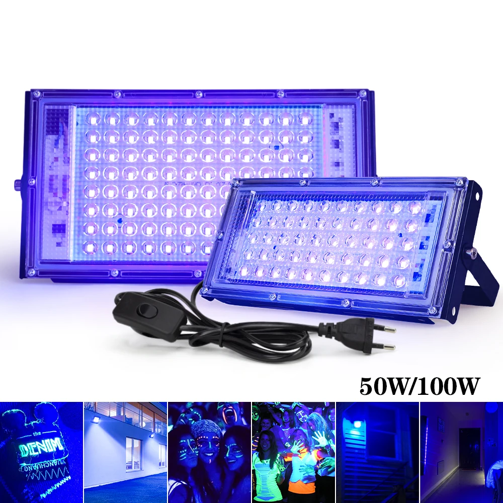 395nm 400nm Led UV Floodlight 50W 100W LED Stage Blacklight 220V Waterproof Ultravilet Lamp Fluorescent Party Stage Light images - 6