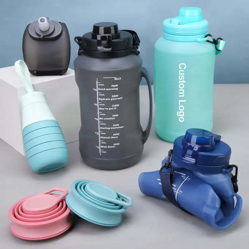BPA Free 2L Portable Foldable Gym Drinkware Outdoor Squeeze Reusable Travel Sports Collapsible Food Grade Silicone Water Bottle