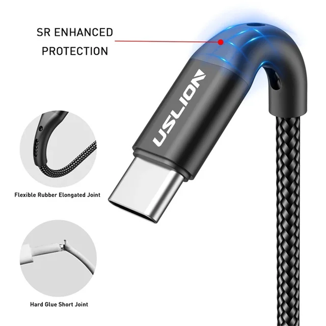 USLION 5A USB Type C Data Cable For Samsung S10 S20 Xiaomi Mi 11 Type C Cable USB C Charger Fast Charging Mobile Phone Chargers 2