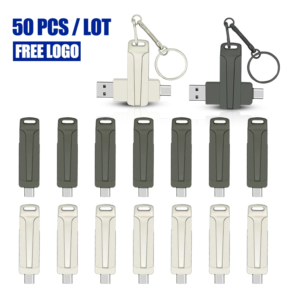 

50PCS/lot TYPE-C Flash Drive 64GB 128GB High Speed USB2.0 for Computer Cell Phone 2in1 USB Metal Pen Drive 32GB USB 16GB