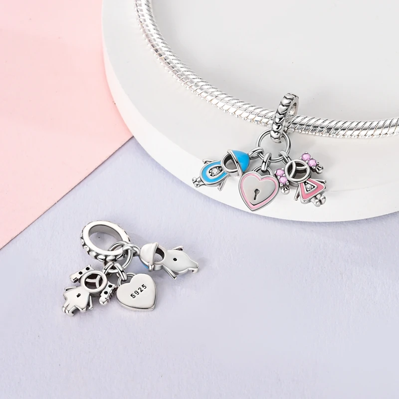 925 Sterling Silver Boys and Girls Lovers Pendant Charms For Original  Bracelet Charm Beads Necklace Diy Female Jewelry 5