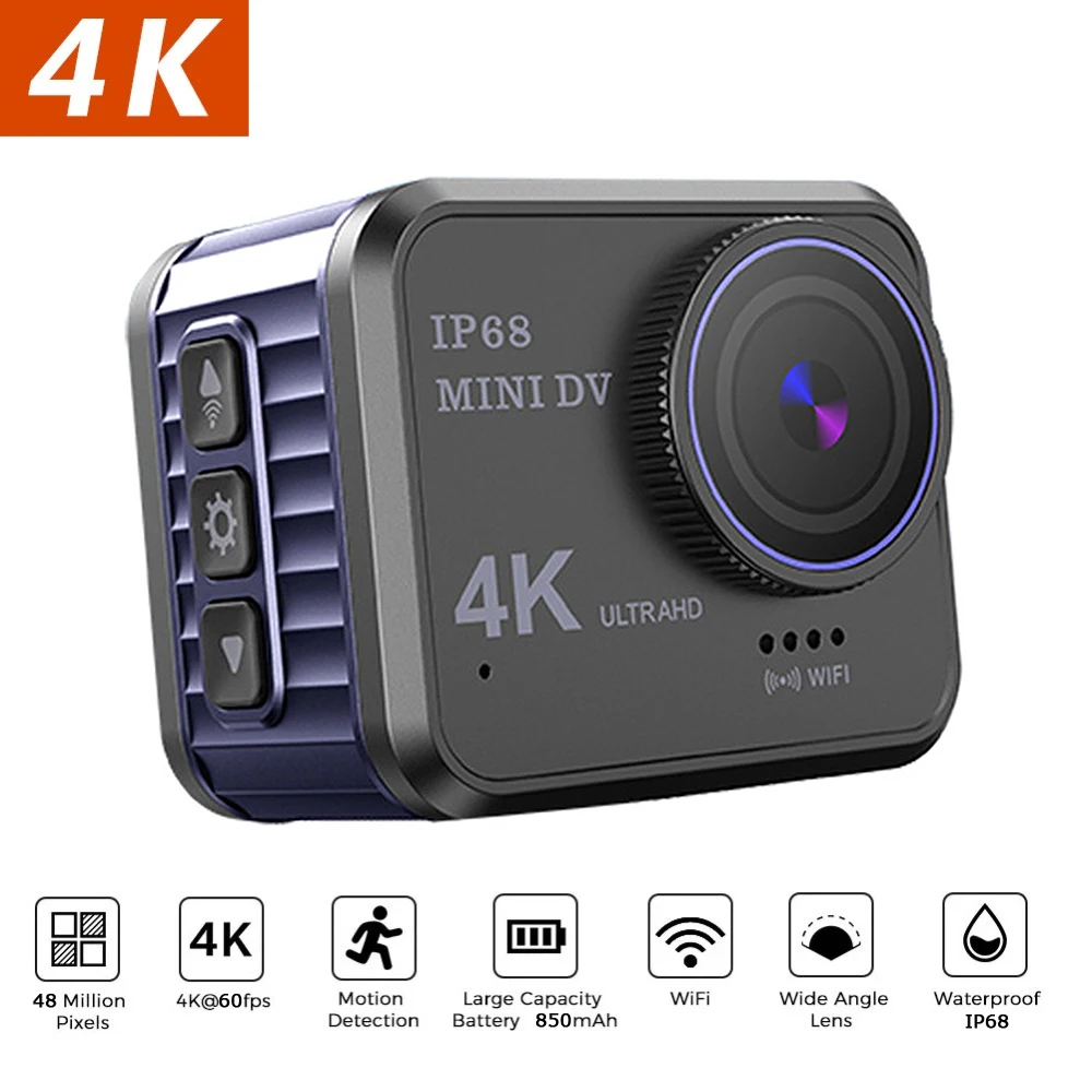 Экшн-камера 4K Ultra HD Wi-Fi 48 МП 60 кадров/с экран 1 54 дюйма 170D 10 м водонепроницаемая