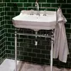 Console Sink with Interchangeable Side Towel Bar Polished Chrome Leg Support Integrated Rectangular Bowl Widespread Faucet Hole 6