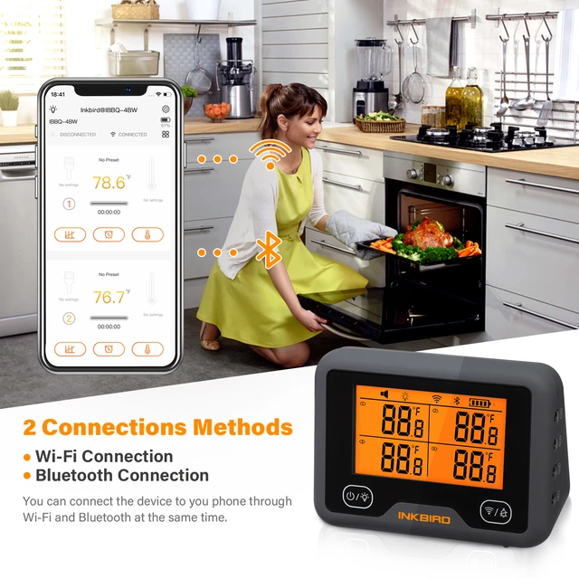 Inkbird Wifi Grill Meat Thermometer IBBQ-4T with 4 Colored Probes, Wireless  Bar