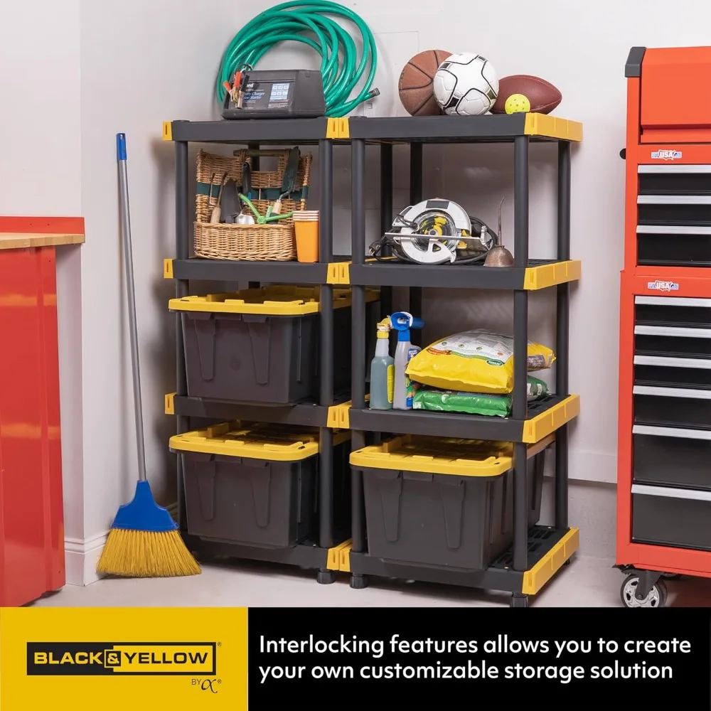 4-Tier Heavy Duty Plastic Storage Shelving Unit, 100lbs, for Indoor/Outdoor Organization, Modular Rack, Extremely Durable 2