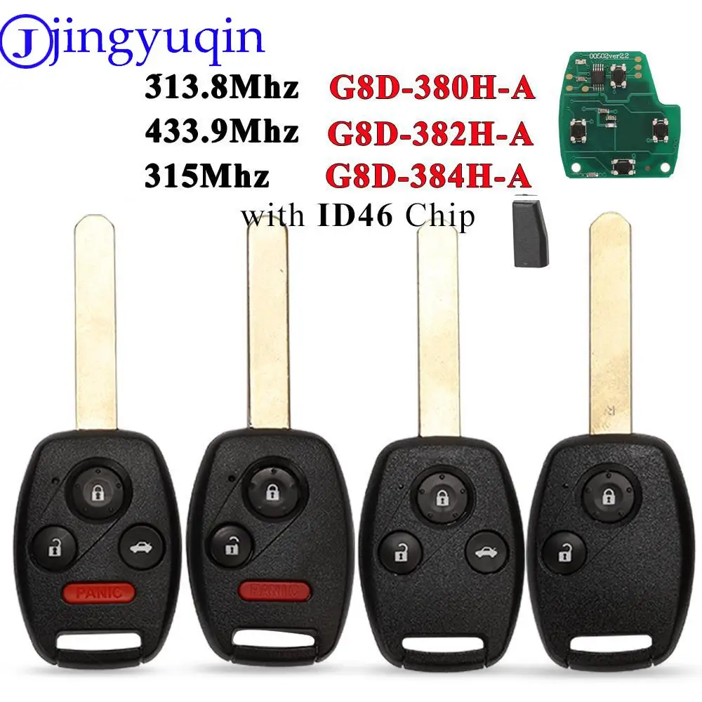 

jingyuqin 313.8/315/433.92Mhz ID46 Remote Key for Honda Accord Element CRV HRV City Odyssey Civic Car G8D-382H-A G8D384H-A /380H