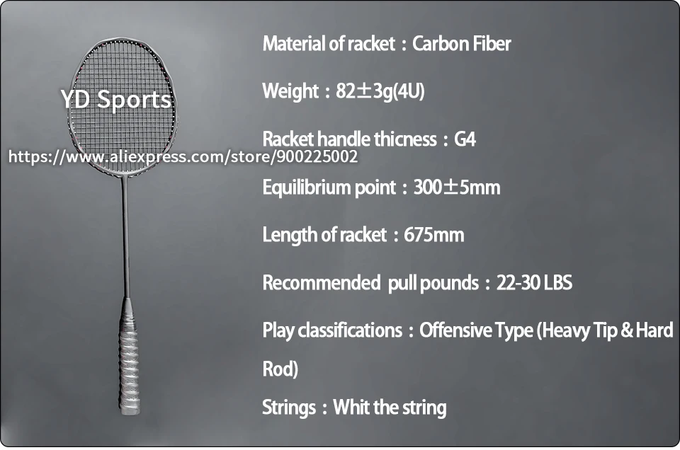 Description Picture 2 of itemCarbon Fiber Badminton Rackets 4U Professional Offensive Type Rackets With Bags Strings 22-30LBS Racquet Speed Sports