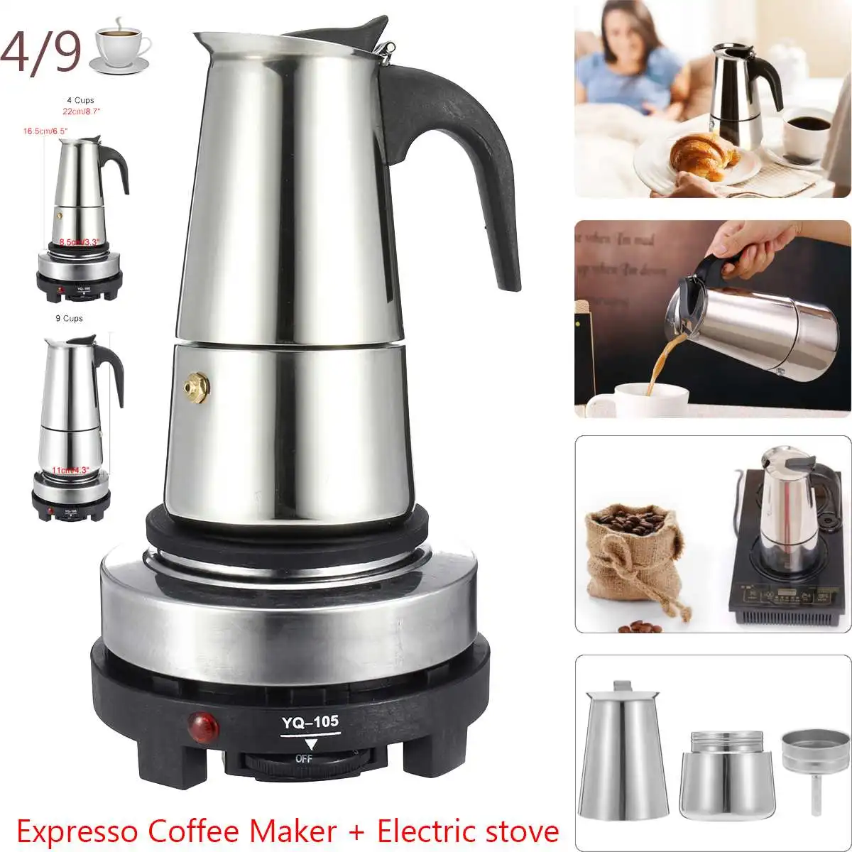 200/450ml Portable Stainless steel moka pot Espresso coffee pot with small Electric stove Filter Percolator Coffee Kettle Pot 4 200/450ml Portable Stainless steel moka pot Espresso coffee pot with small Electric stove Filter Percolator Coffee Kettle Pot 4