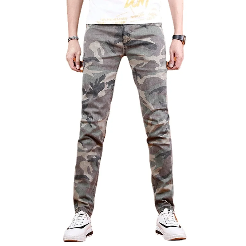 Camouflage Jeans Men Summer Lightweight Slim Fit Pants Streetwear Casual Straight Leg Denim Trousers