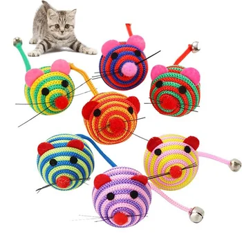 Juguete a rayas para gato, bola redonda de nailon con campana, juguete interactivo para masticar, producto para mascotas, 3/5/7 unidades 1