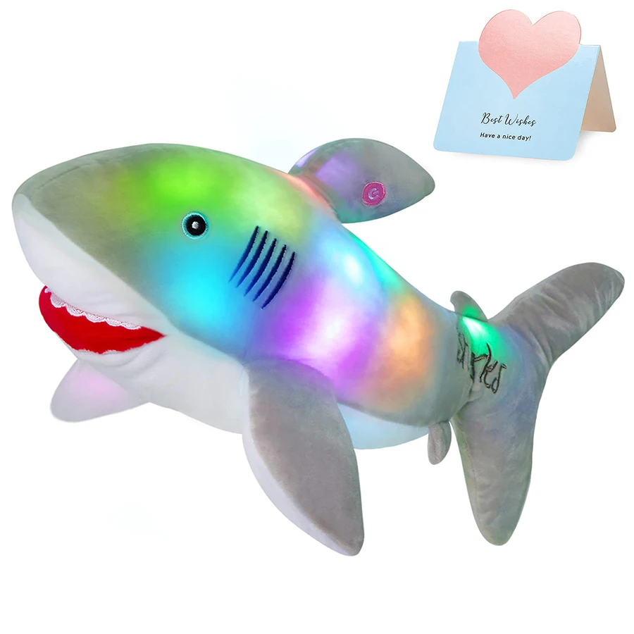 Plush Toy 50cm Light-up Shark Glow LED Luminous Doll Pillow Gifts for Kids PP Cotton