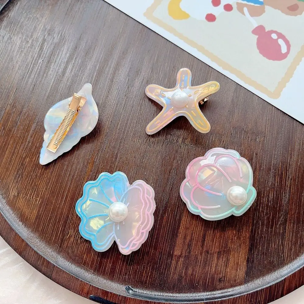 Ocean Shell Starfish Hair Clip Creative Colorful Pearl Kids Bangs Clip Bangs Clip Korean Style Starfish Duckbill Clip Beach