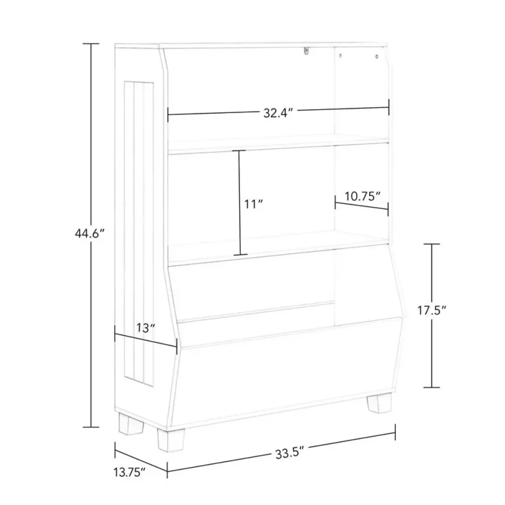 New 2025 Kids 34in Playroom Bookshelf with Veggie Bin Organizer and 2 Open Toy Storage Shelves 6