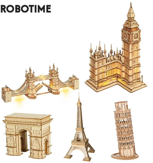 Robotime Rolife DIY 3D Tower Bridge,Big Ben,Famous Building Wooden Puzzle Game Assembly Toy Gift for Children Teen Adult 1