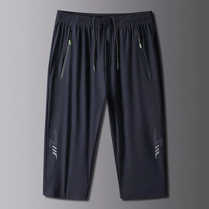 Men's Spring Summer Zipper Elastic High Waisted Solid Letter Pockets Casual Loose Sports Trousers Office Lady Vacation Shorts