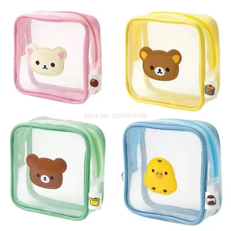 Rilakkuma Storage Bag Peripheral Mini Makeup Organizer Mesh Square Transparent Storage Makeup Bag Decoration Kawaii Girls Gifts