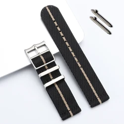 Versatile Quick Release Nylon Sailcloth Watch Strap - Canvas Fabric Bracelet (20mm, 22mm) - 20mm (Black)