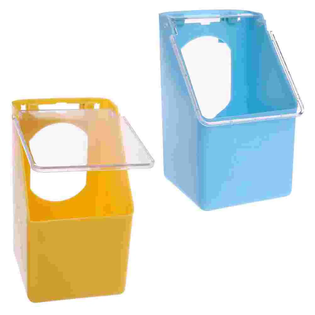 2Pcs Bird Feeders Cage Single Hole Hanging Box with Lid Trough Perch Cup Pigeon Feeder Accessory