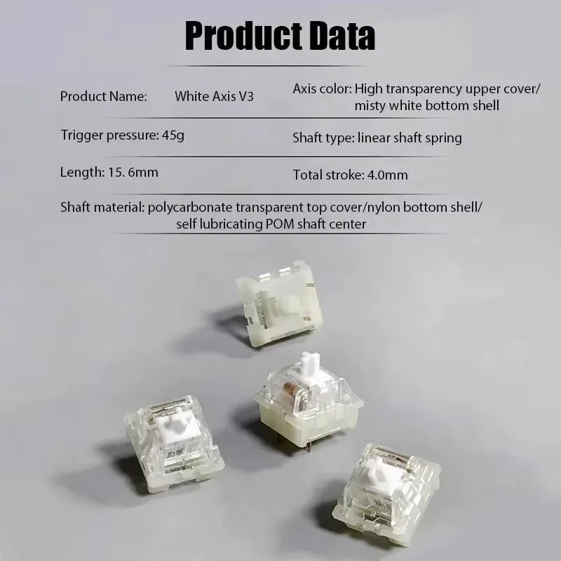 KTT Kang White V3 Linear RGB Switches - 45g, 3-Pin for Custom DIY Mechanical Keyboards