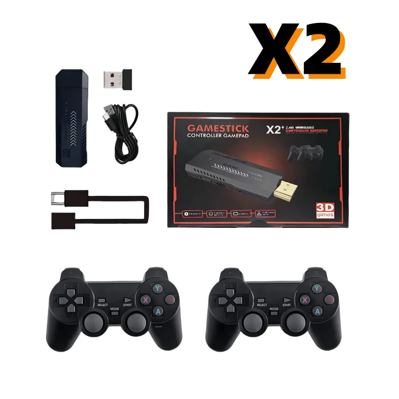 X2 Plus Game Stick 4K HD Video Game Console 2.4G Double Wireless Controller Stick For N64/PSP/PS1/GBA video game console,game console,video game stick,wireless controller,video game controller,game console kit