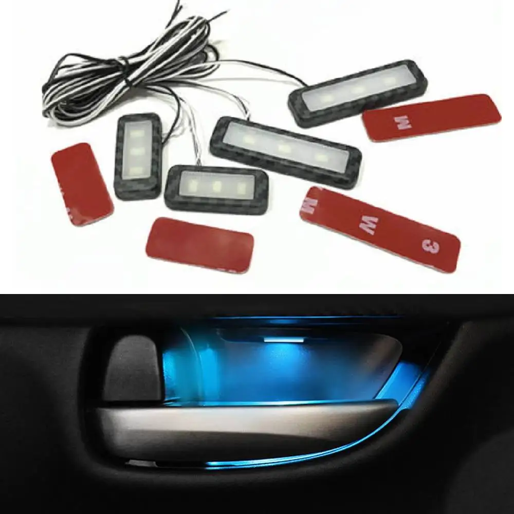 4pcsInteriorDoorHandleLEDLightsUniversalAmbientAtmosphereLampAutoHandrailLightCar