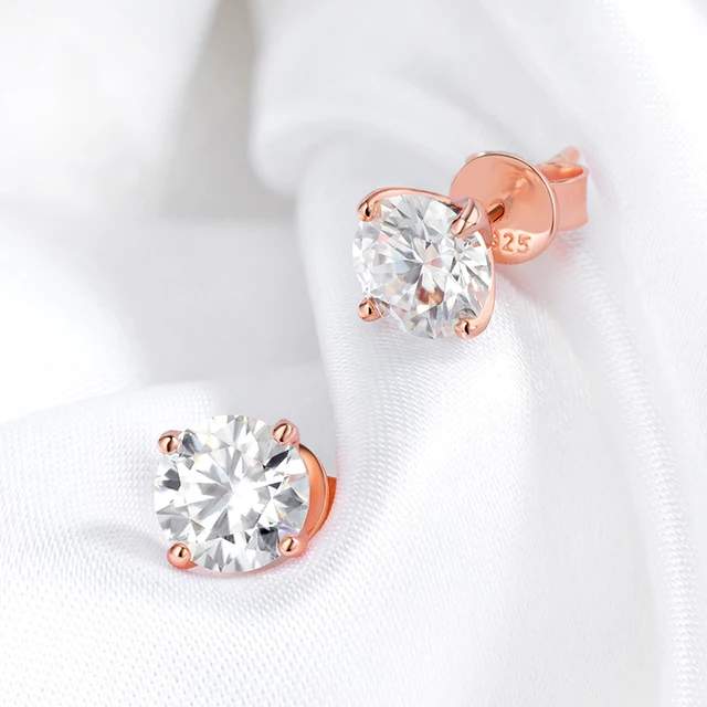 Smyoue 0.2-3CT Rose Gold Color Moissanite Stud Earrings for Women Sparkling Classic Wedding Lab Diamond Earring Pure 925 Silver