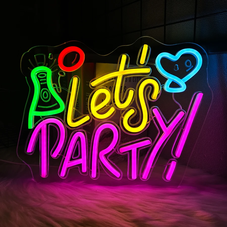 Let's Party Neon Sign For Bedroom Wall Decor, Bachelorette Party, Engagement Party, Birthday Party, Living Room, Game Room Decor