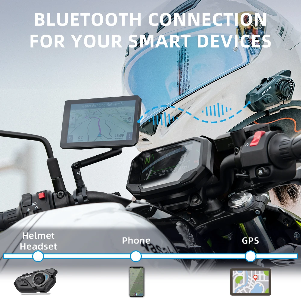 Dgakcvb Motorcycle Bluetooth Headset, BT-S2 Bluetooth 5.0 Helmet Intercom Headset Up To 2-3 Riders 1000M Helmet Communication System For Ski/ATV/Dirt Bike/Racing/Climbing (Boom Microphone,Single - View #2
