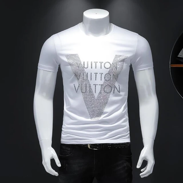 Quality Tops Cotton Fashion Men's T-shirt Rhinestone 2023 New