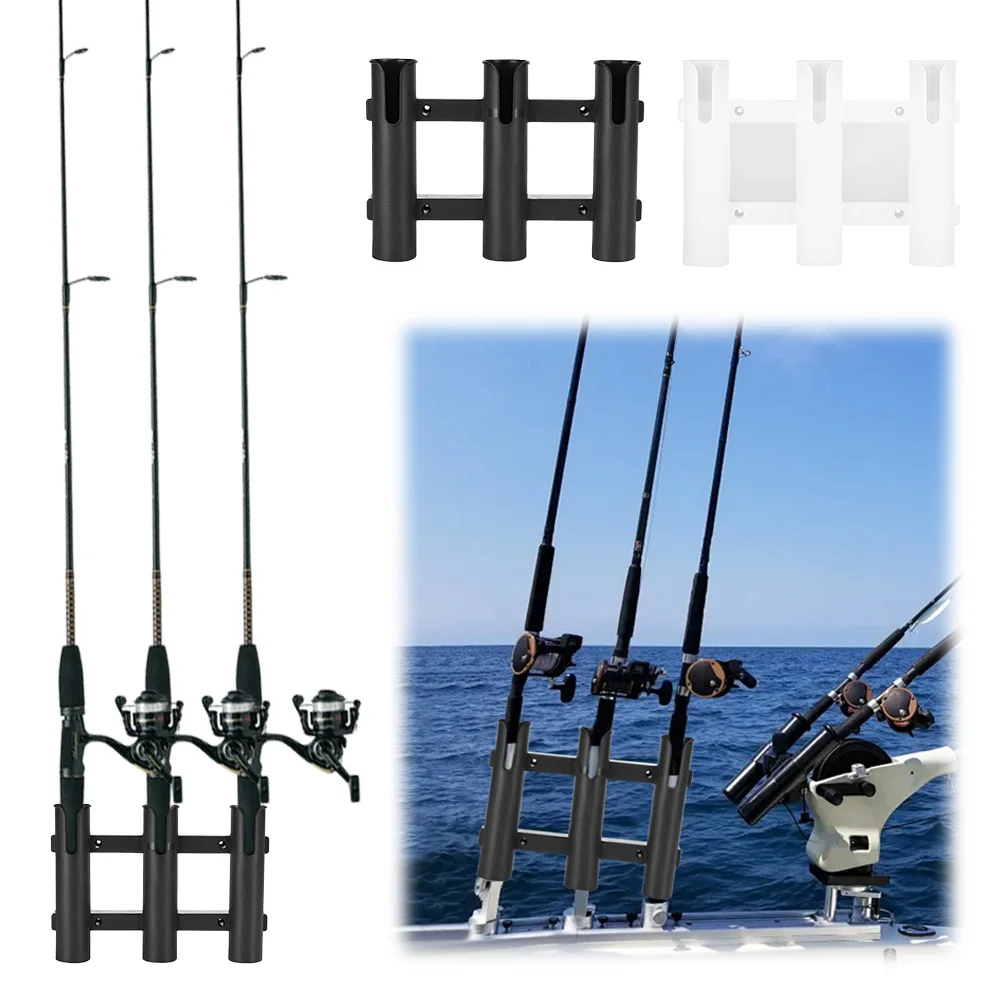 3 Tubes Link Wall Mounted Fishing Rod Holders Boat Rod Holders Plastic Fishing Rod Racks for Boat Garage Storage