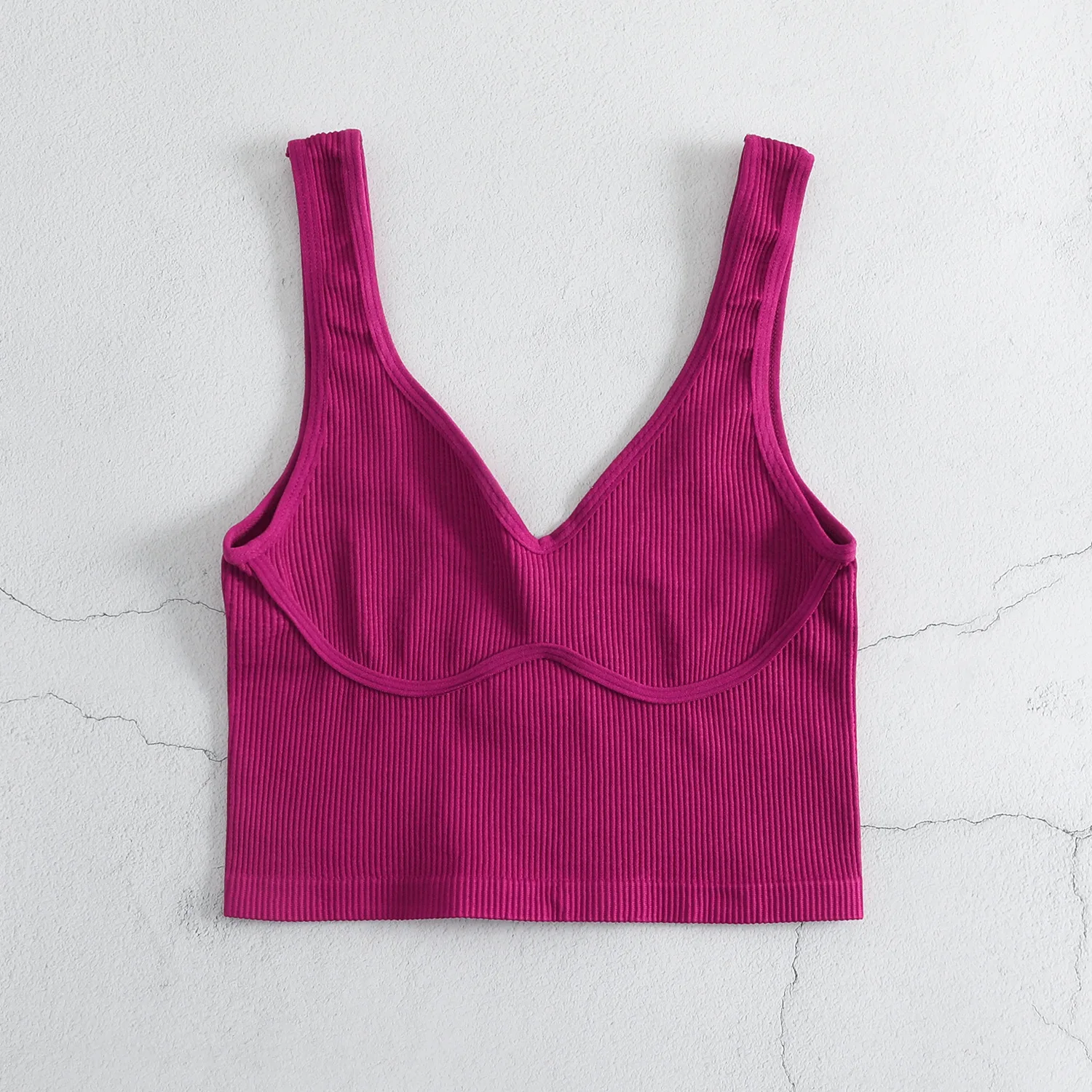 Damen-Tanktops, bauchfrei, nahtlos, Rippstrick, Camisole, Riemchen, Racerback, kurze Hemden, Rippstrick – Detail 2