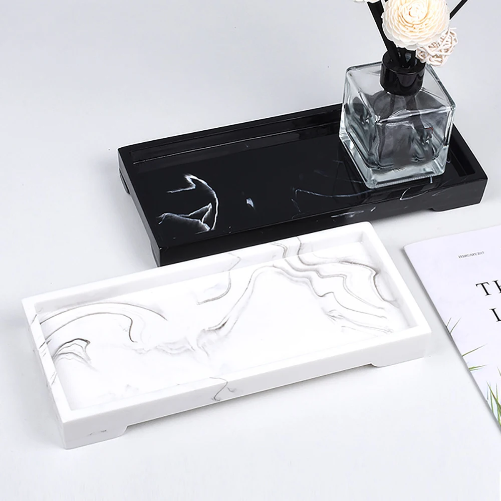 Nordic Imitation Marble Resin Tray Bathroom Storage Tray Rectangular Jewelry Storage Kithen Dish Dispenser Home Decor
