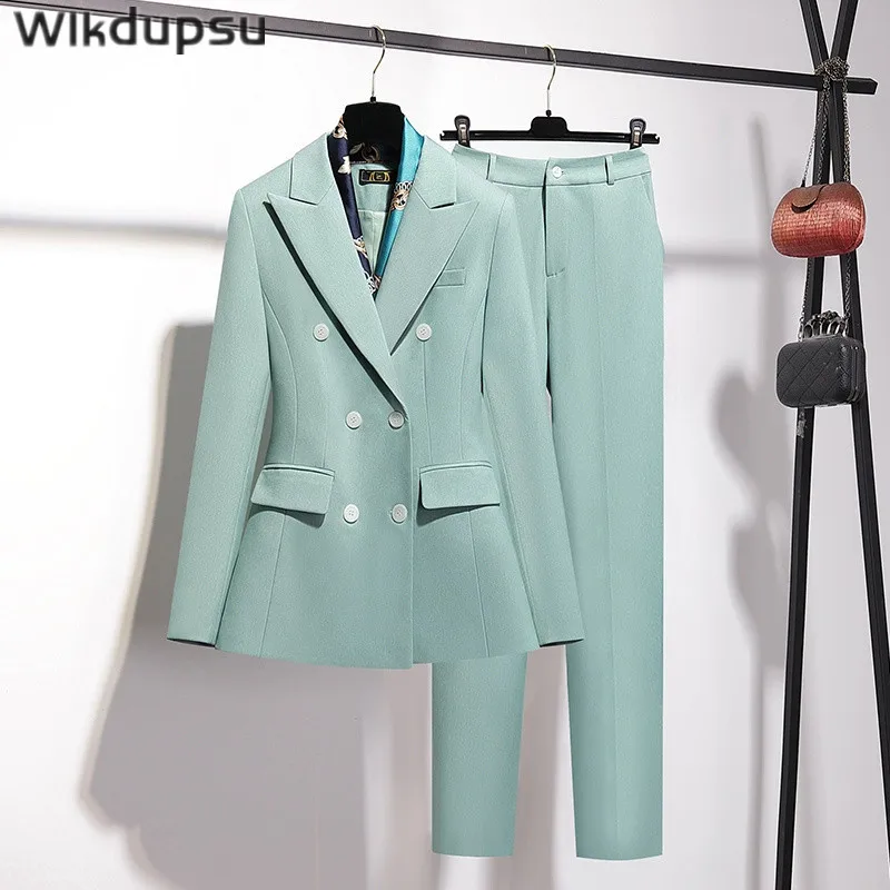 

Office Set Outfits For Women Professional Blazer Long Sleeve Double Breasted Jacket Pants Suit Two Piece Office Lady Work Wear